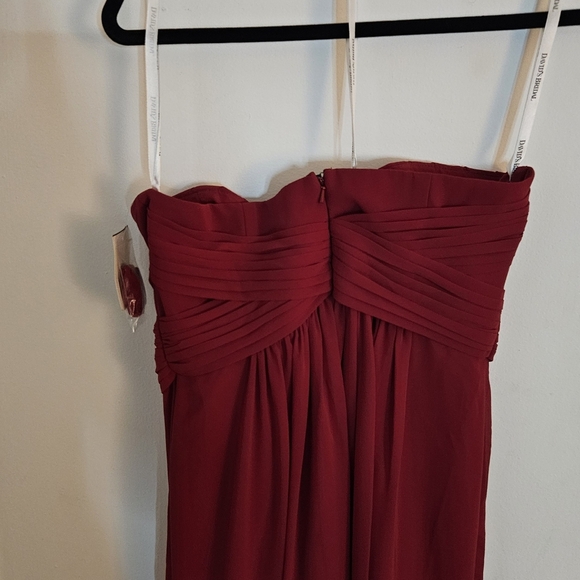 Davids Bridal Long Strapless Chiffon Dress w/Pleated Bodice Apple Red size 8 NWT - Picture 7 of 11